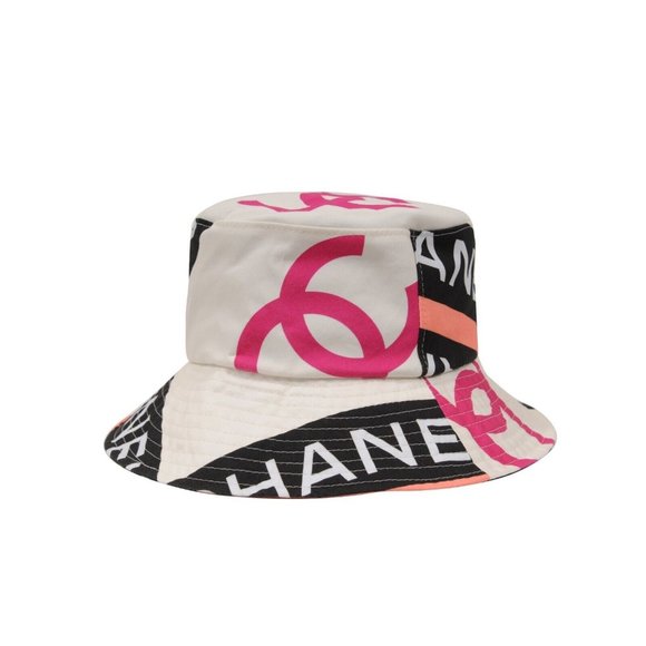 Chanel 22C CC Logo Bucket Hat Small S Pink White Black 100% Cotton Sun Cloche - Picture 5 of 16